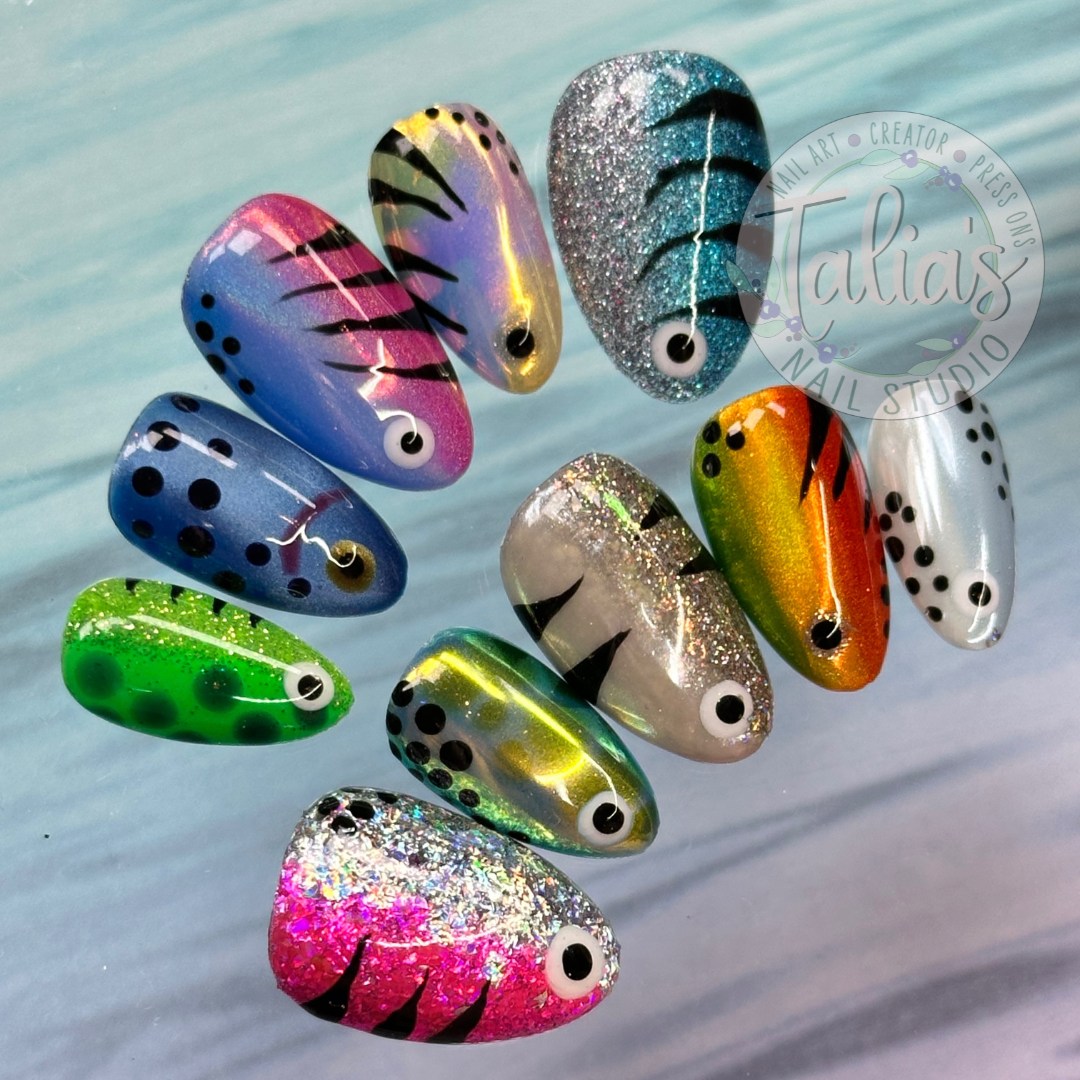 fish art lures Fish Lure Press On Nails – Talia's Nail Studio